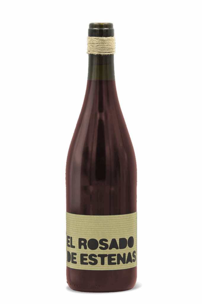 Botella de vino rosado con etiqueta 'El Rosado de Estenas'